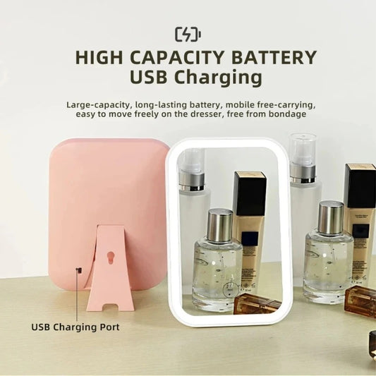 Lusterko Kosmetyczne LED z Ekranem Dotykowym – Składane, USB, 3 Tryby Światła